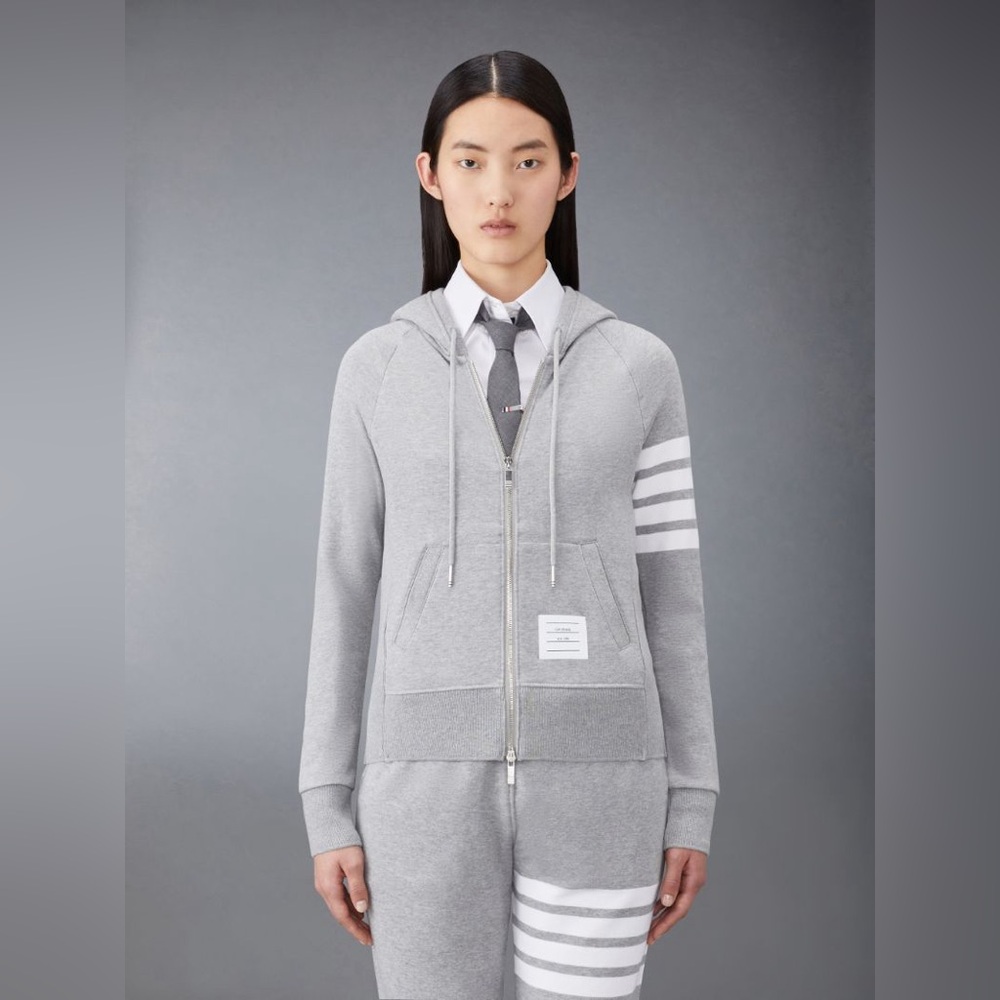 Thom Browne classic loopback full zip hoodie gray L
